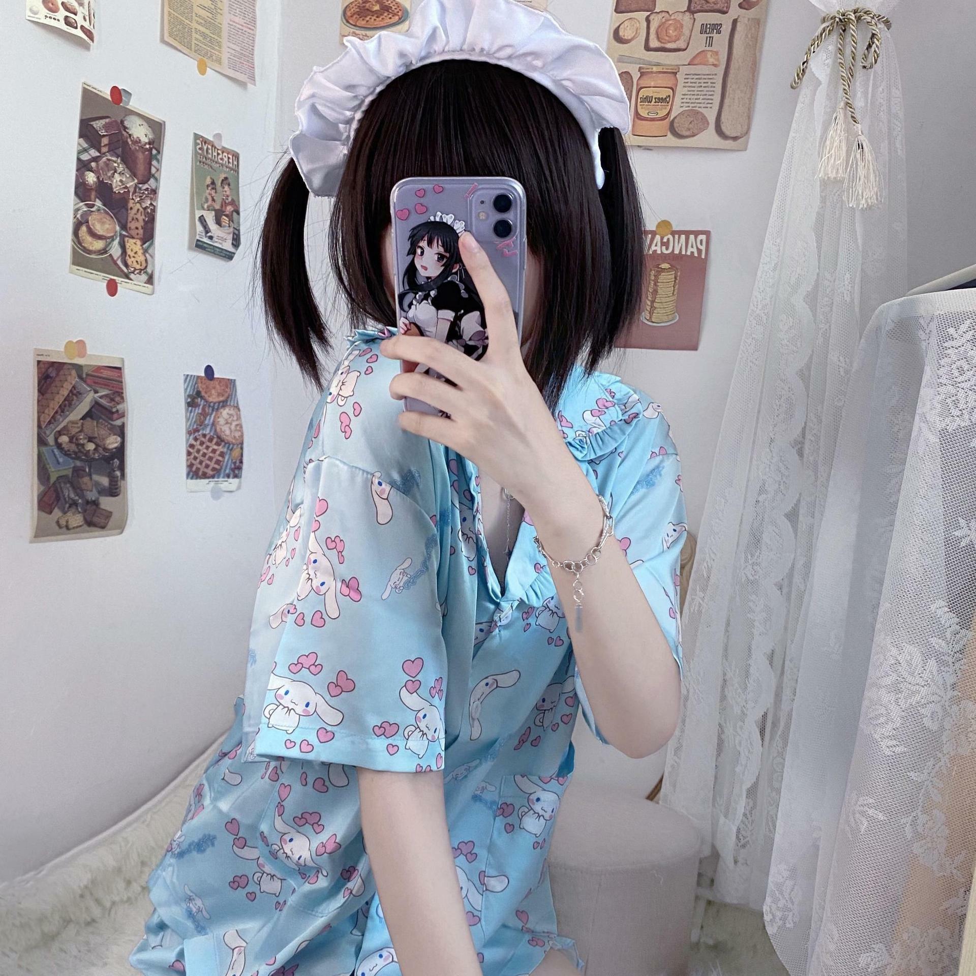 Y2K Grunge Sanriocore Pajamas Set - Retro 90s Summer Outfit, Pastel Goth, Y2K Fashion