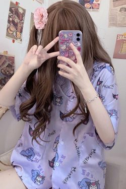 Y2K Grunge Sanriocore Pajamas Set - Retro 90s Summer Outfit, Pastel Goth, Y2K Fashion