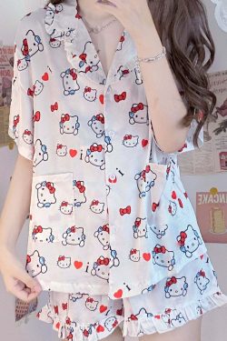 Y2K Grunge Sanriocore Pajamas Set - Retro 90s Summer Outfit, Pastel Goth, Y2K Fashion