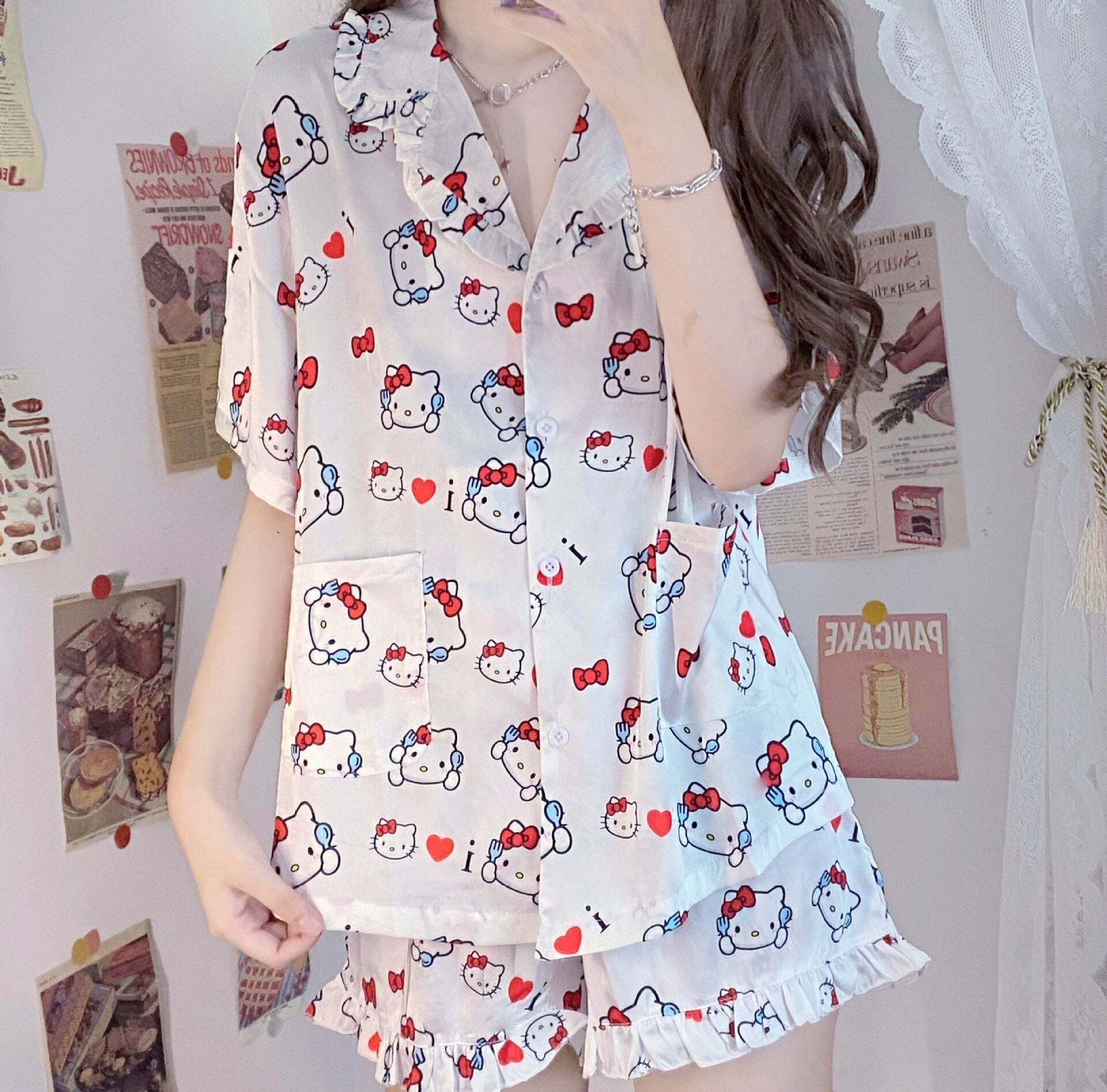 Y2K Grunge Sanriocore Pajamas Set - Retro 90s Summer Outfit, Pastel Goth, Y2K Fashion