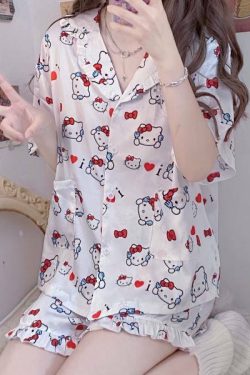 Y2K Grunge Sanriocore Pajamas Set - Retro 90s Summer Outfit, Pastel Goth, Y2K Fashion