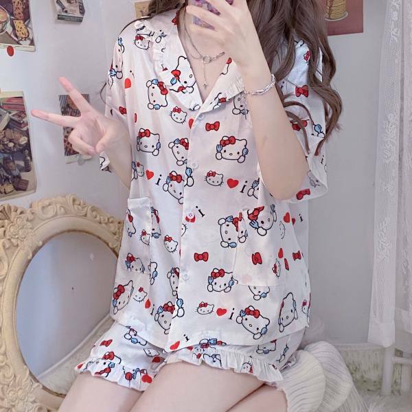 Y2K Grunge Sanriocore Pajamas Set - Retro 90s Summer Outfit, Pastel Goth, Y2K Fashion
