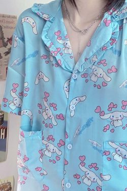 Y2K Grunge Sanriocore Pajamas Set - Retro 90s Summer Outfit, Pastel Goth, Y2K Fashion