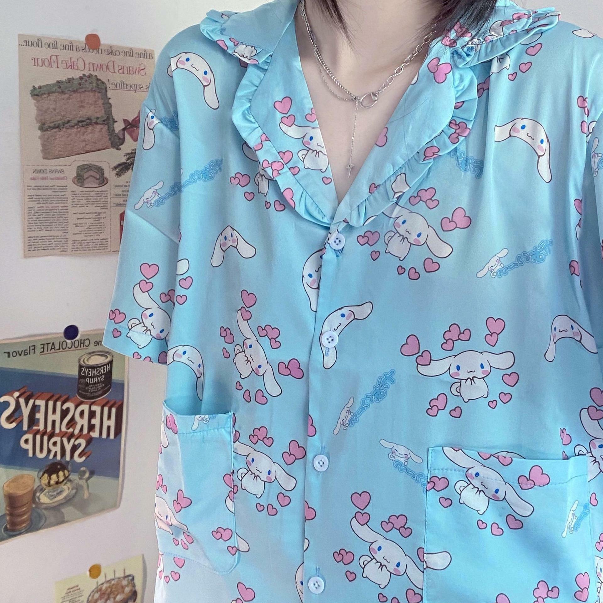 Y2K Grunge Sanriocore Pajamas Set - Retro 90s Summer Outfit, Pastel Goth, Y2K Fashion