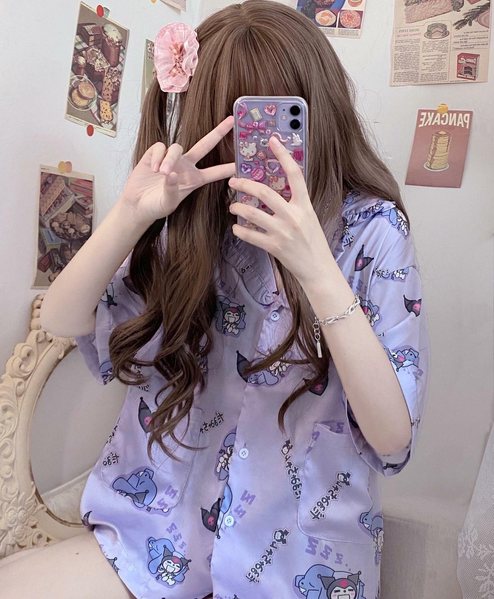 Y2K Grunge Sanriocore Pajamas Set - Retro 90s Summer Outfit, Pastel Goth, Y2K Fashion