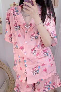 Y2K Grunge Sanriocore Pajamas Set - Retro 90s Summer Outfit, Pastel Goth, Y2K Fashion