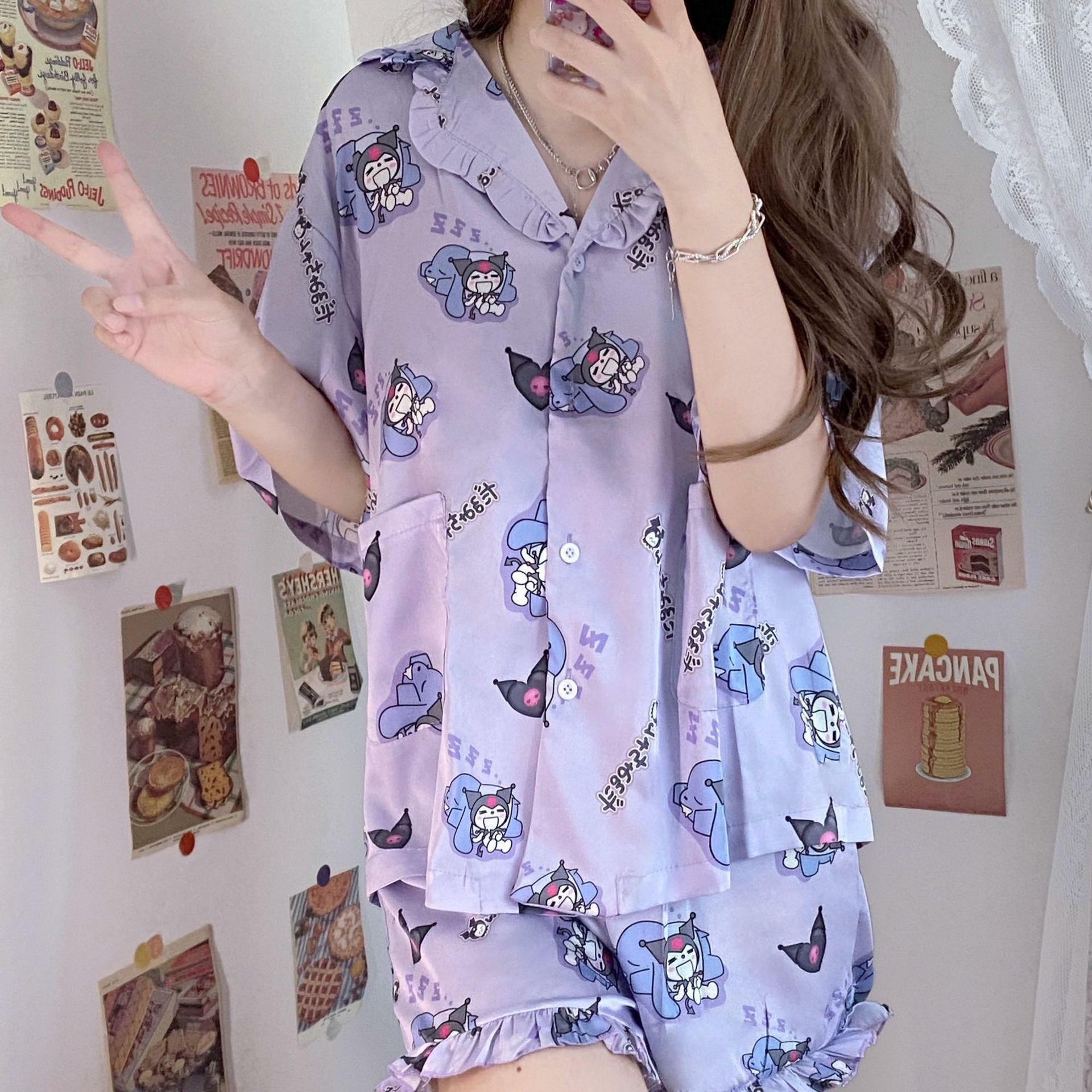 Y2K Grunge Sanriocore Pajamas Set - Retro 90s Summer Outfit, Pastel Goth, Y2K Fashion
