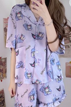 Y2K Grunge Sanriocore Pajamas Set - Retro 90s Summer Outfit, Pastel Goth, Y2K Fashion