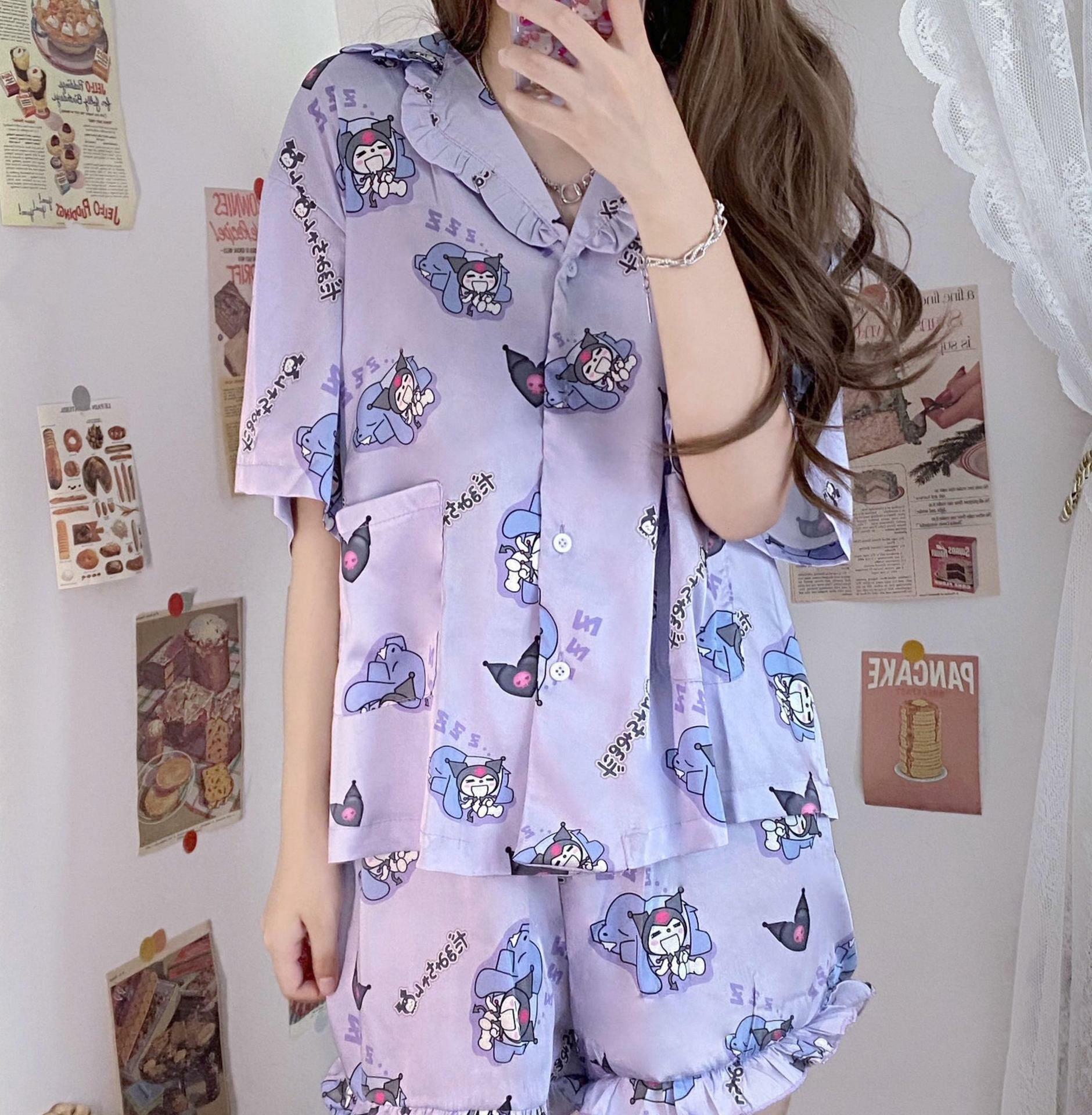 Y2K Grunge Sanriocore Pajamas Set - Retro 90s Summer Outfit, Pastel Goth, Y2K Fashion