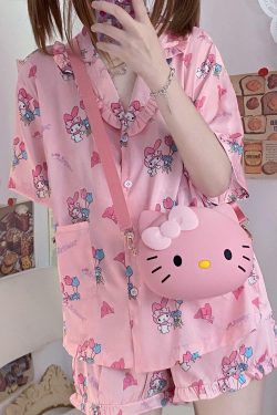 Y2K Grunge Sanriocore Pajamas Set - Retro 90s Summer Outfit, Pastel Goth, Y2K Fashion