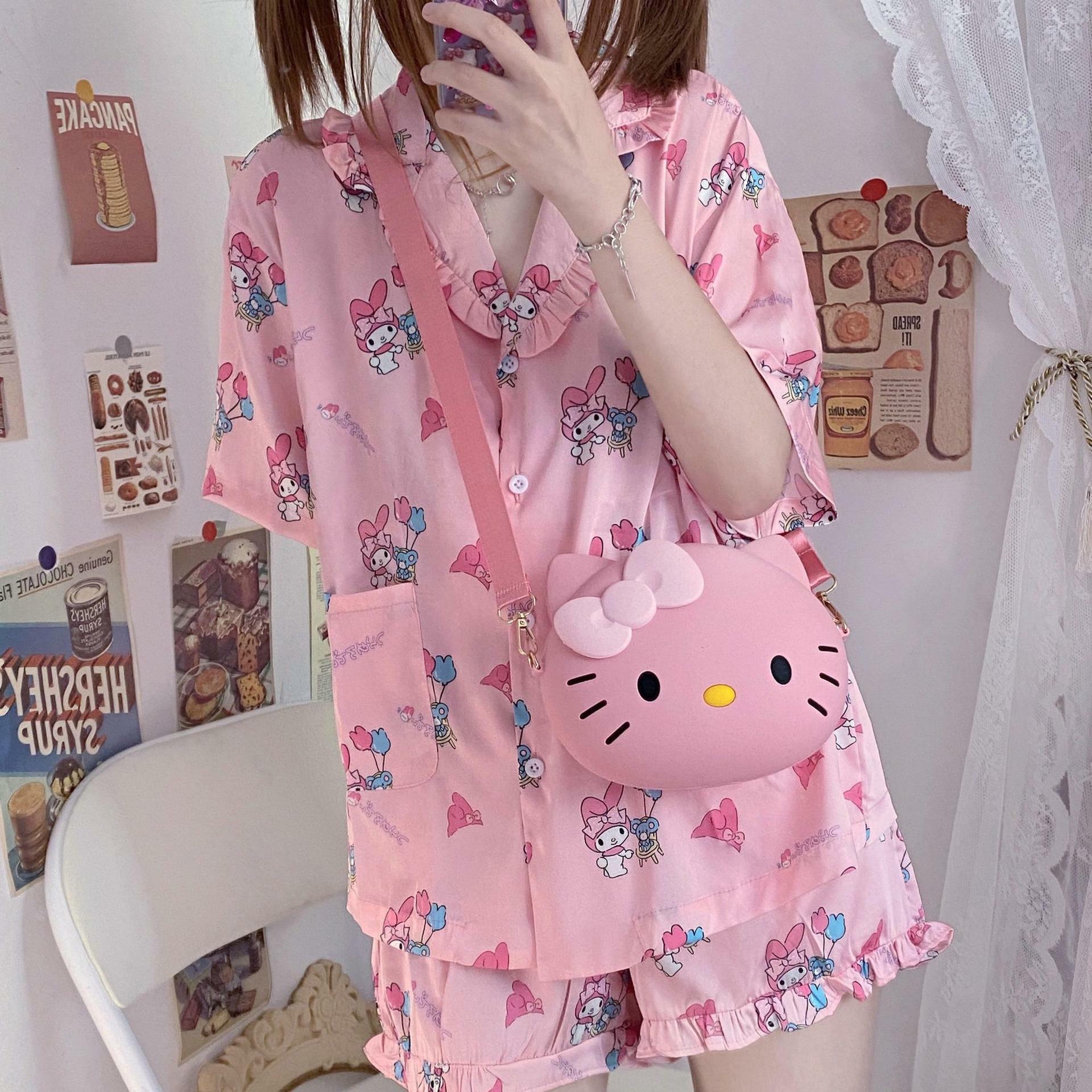 Y2K Grunge Sanriocore Pajamas Set - Retro 90s Summer Outfit, Pastel Goth, Y2K Fashion