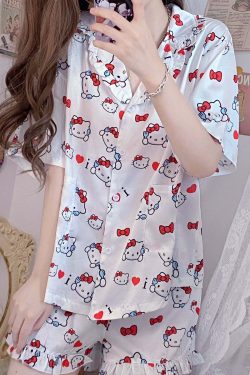 Y2K Grunge Sanriocore Pajamas Set - Retro 90s Summer Outfit, Pastel Goth, Y2K Fashion