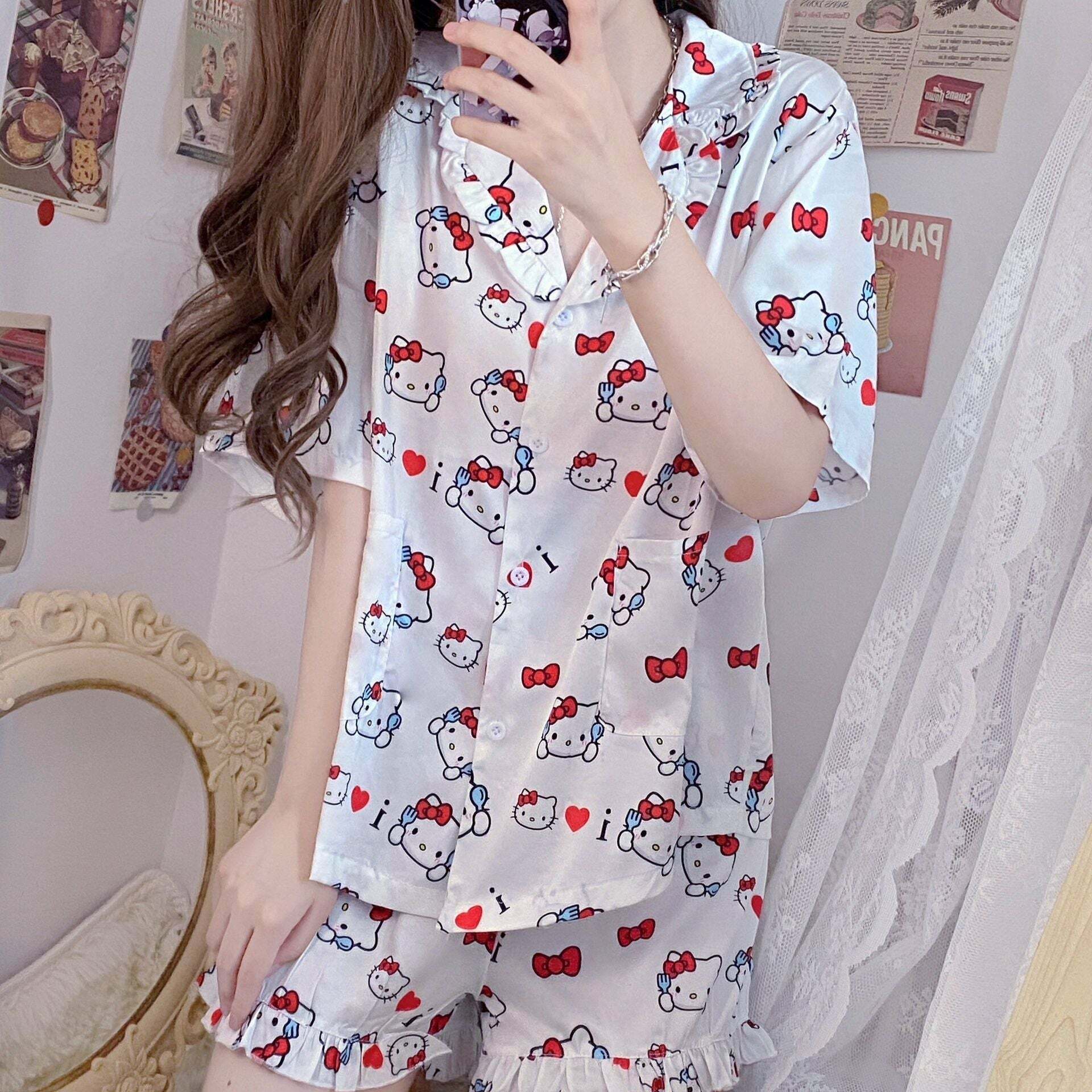 Y2K Grunge Sanriocore Pajamas Set - Retro 90s Summer Outfit, Pastel Goth, Y2K Fashion