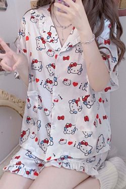 Y2K Grunge Sanriocore Pajamas Set - Retro 90s Summer Outfit, Pastel Goth, Y2K Fashion