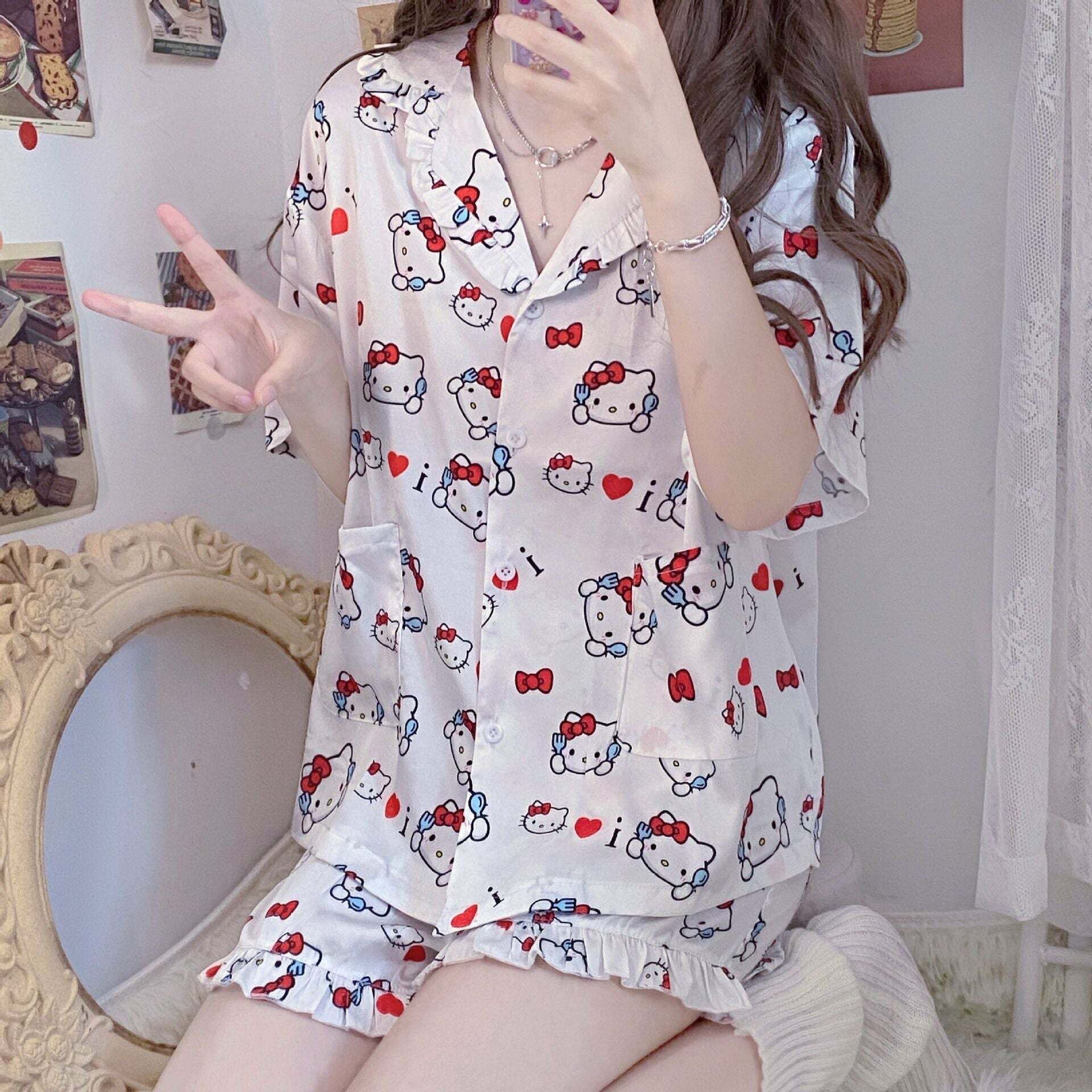 Y2K Grunge Sanriocore Pajamas Set - Retro 90s Summer Outfit, Pastel Goth, Y2K Fashion