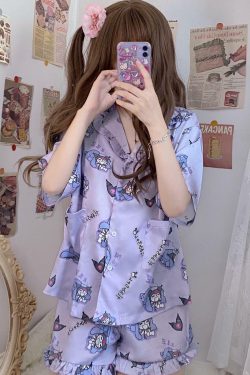 Y2K Grunge Sanriocore Pajamas Set - Retro 90s Summer Outfit, Pastel Goth, Y2K Fashion