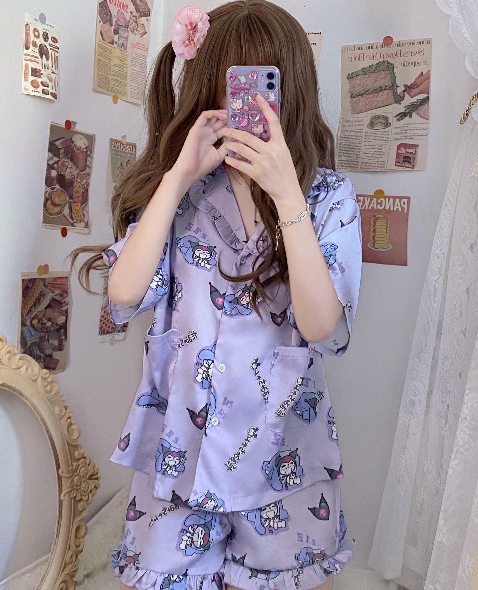 Y2K Grunge Sanriocore Pajamas Set - Retro 90s Summer Outfit, Pastel Goth, Y2K Fashion