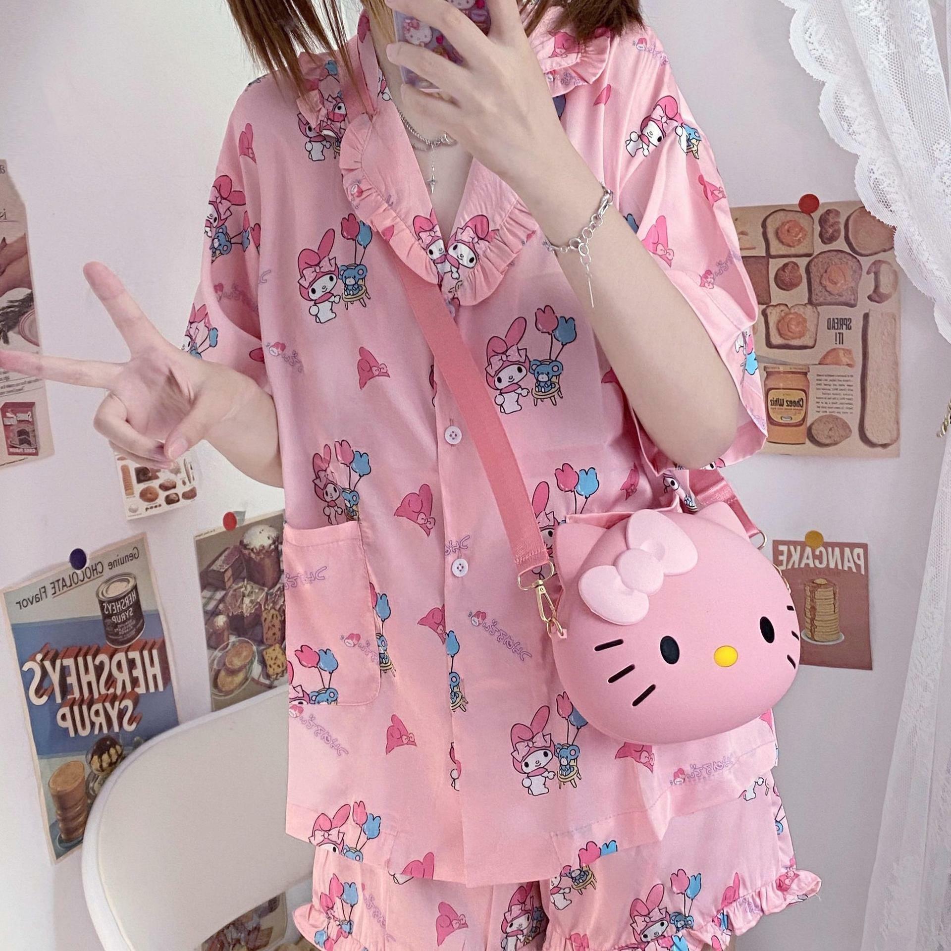 Y2K Grunge Sanriocore Pajamas Set - Retro 90s Summer Outfit, Pastel Goth, Y2K Fashion