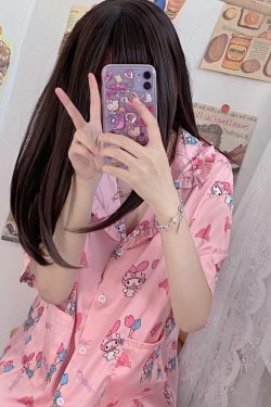Y2K Grunge Sanriocore Pajamas Set - Retro 90s Summer Outfit, Pastel Goth, Y2K Fashion