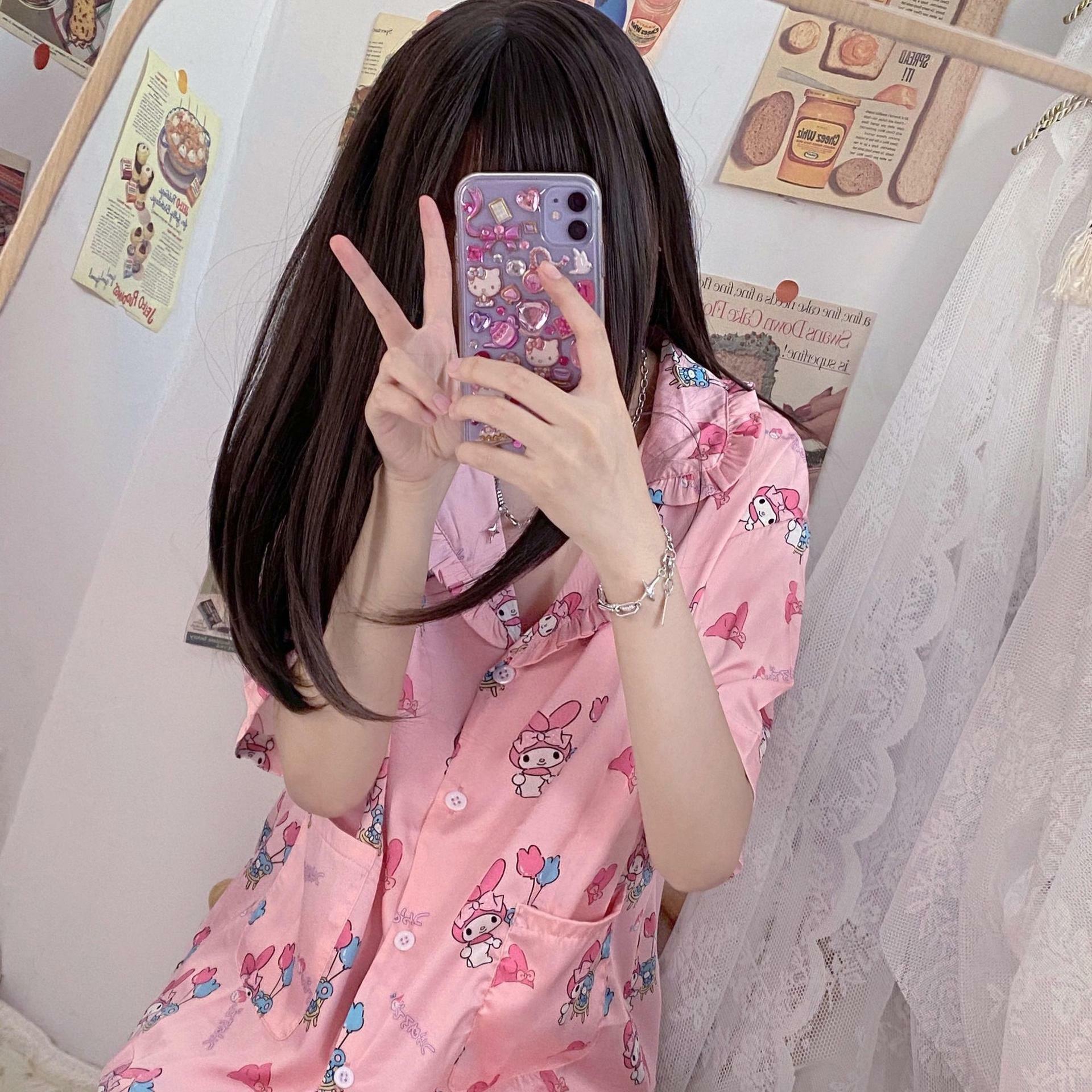 Y2K Grunge Sanriocore Pajamas Set - Retro 90s Summer Outfit, Pastel Goth, Y2K Fashion