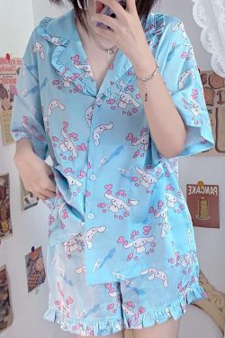 Y2K Grunge Sanriocore Pajamas Set - Retro 90s Summer Outfit, Pastel Goth, Y2K Fashion