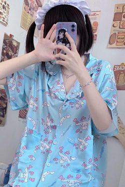 Y2K Grunge Sanriocore Pajamas Set - Retro 90s Summer Outfit, Pastel Goth, Y2K Fashion