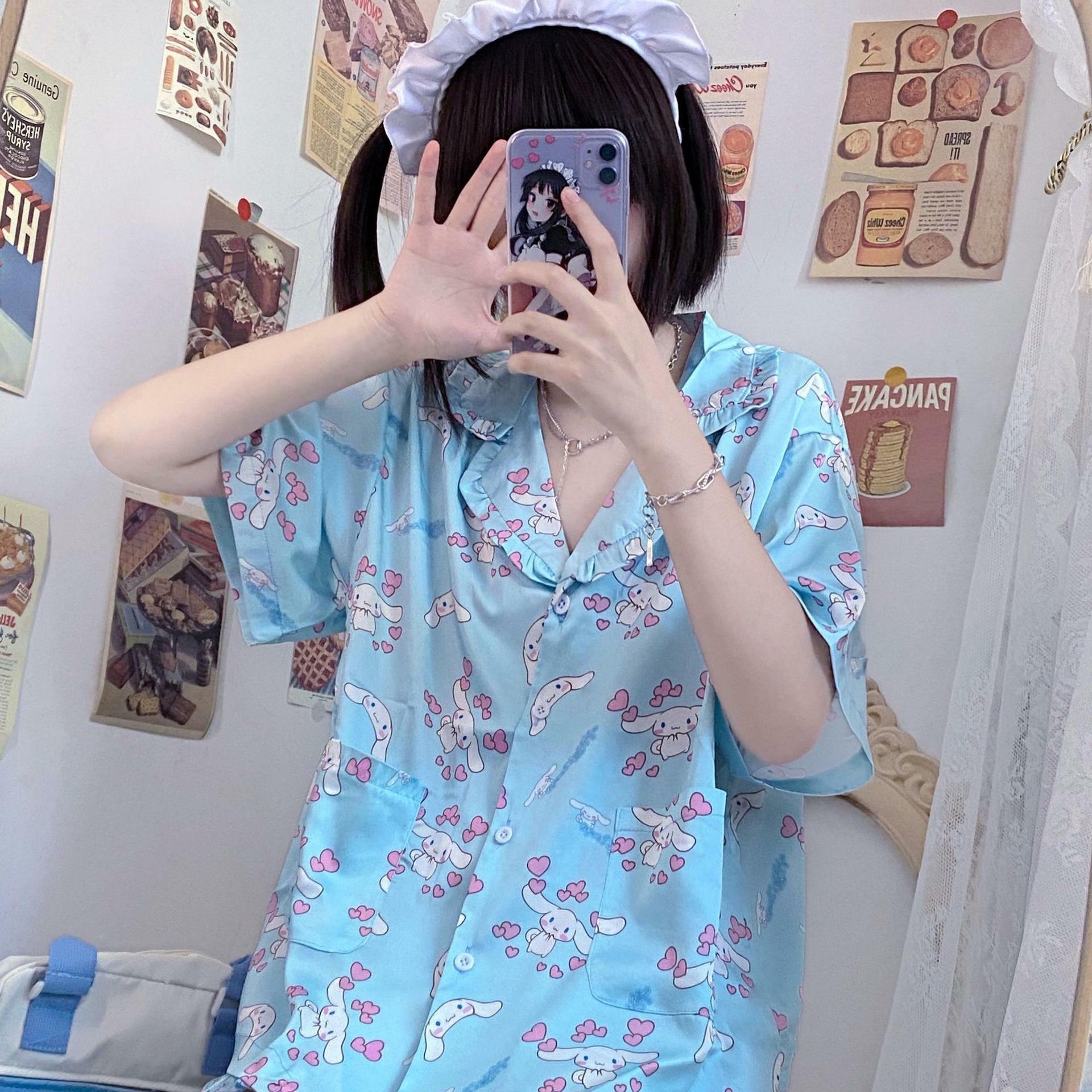 Y2K Grunge Sanriocore Pajamas Set - Retro 90s Summer Outfit, Pastel Goth, Y2K Fashion