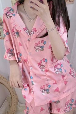 Y2K Grunge Sanriocore Pajamas Set - Retro 90s Summer Outfit, Pastel Goth, Y2K Fashion