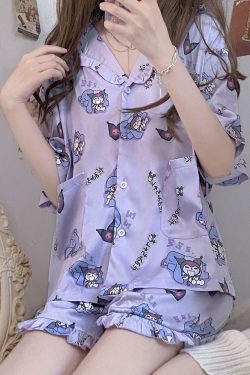 Y2K Grunge Sanriocore Pajamas Set - Retro 90s Summer Outfit, Pastel Goth, Y2K Fashion