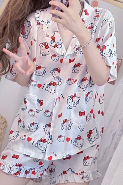 Y2K Grunge Sanriocore Pajamas Set - Retro 90s Summer Outfit, Pastel Goth, Y2K Fashion