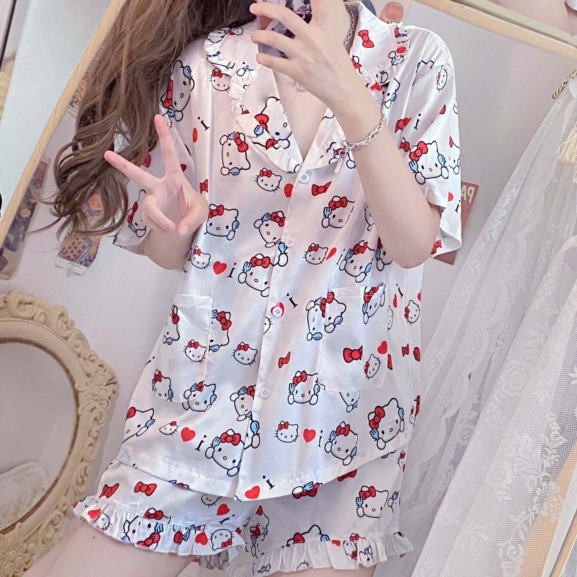 Y2K Grunge Sanriocore Pajamas Set - Retro 90s Summer Outfit, Pastel Goth, Y2K Fashion