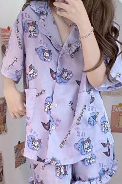 Y2K Grunge Sanriocore Pajamas Set - Retro 90s Summer Outfit, Pastel Goth, Y2K Fashion