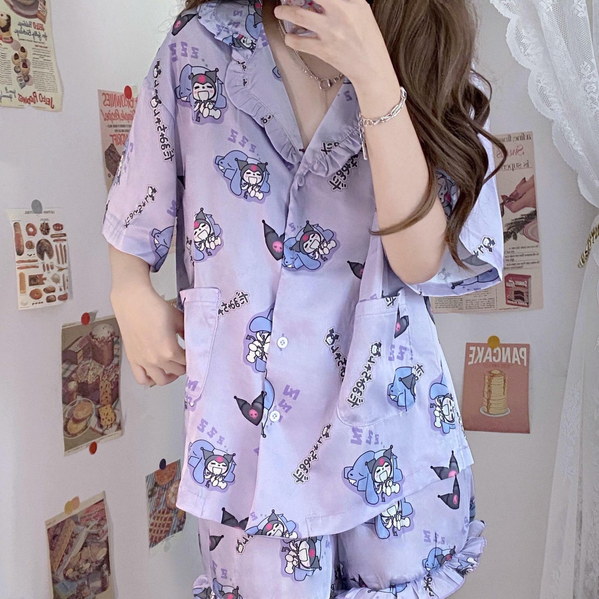 Y2K Grunge Sanriocore Pajamas Set - Retro 90s Summer Outfit, Pastel Goth, Y2K Fashion