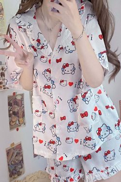 Y2K Grunge Sanriocore Pajamas Set - Retro 90s Summer Outfit, Pastel Goth, Y2K Fashion
