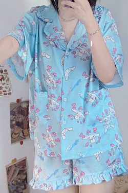 Y2K Grunge Sanriocore Pajamas Set - Retro 90s Summer Outfit, Pastel Goth, Y2K Fashion