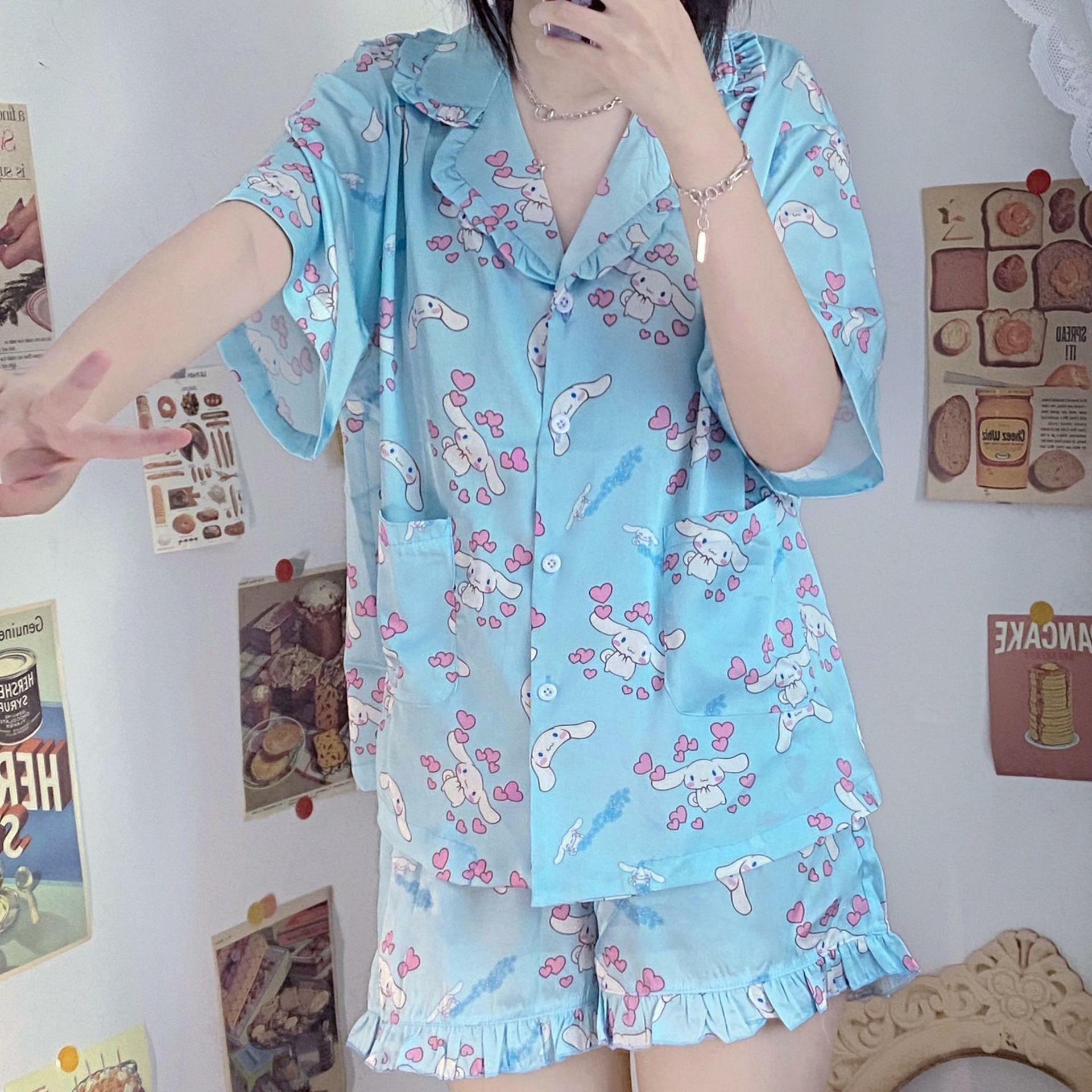 Y2K Grunge Sanriocore Pajamas Set - Retro 90s Summer Outfit, Pastel Goth, Y2K Fashion