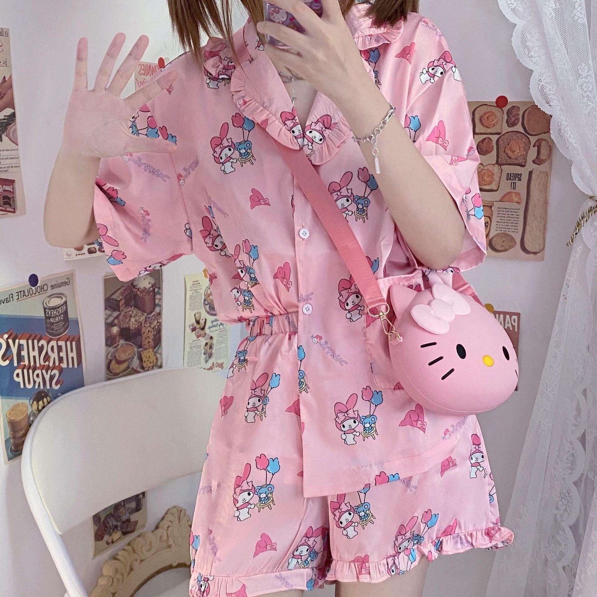 Y2K Grunge Sanriocore Pajamas Set - Retro 90s Summer Outfit, Pastel Goth, Y2K Fashion
