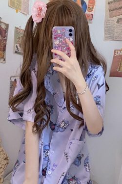 Y2K Grunge Sanriocore Pajamas Set - Retro 90s Summer Outfit, Pastel Goth, Y2K Fashion