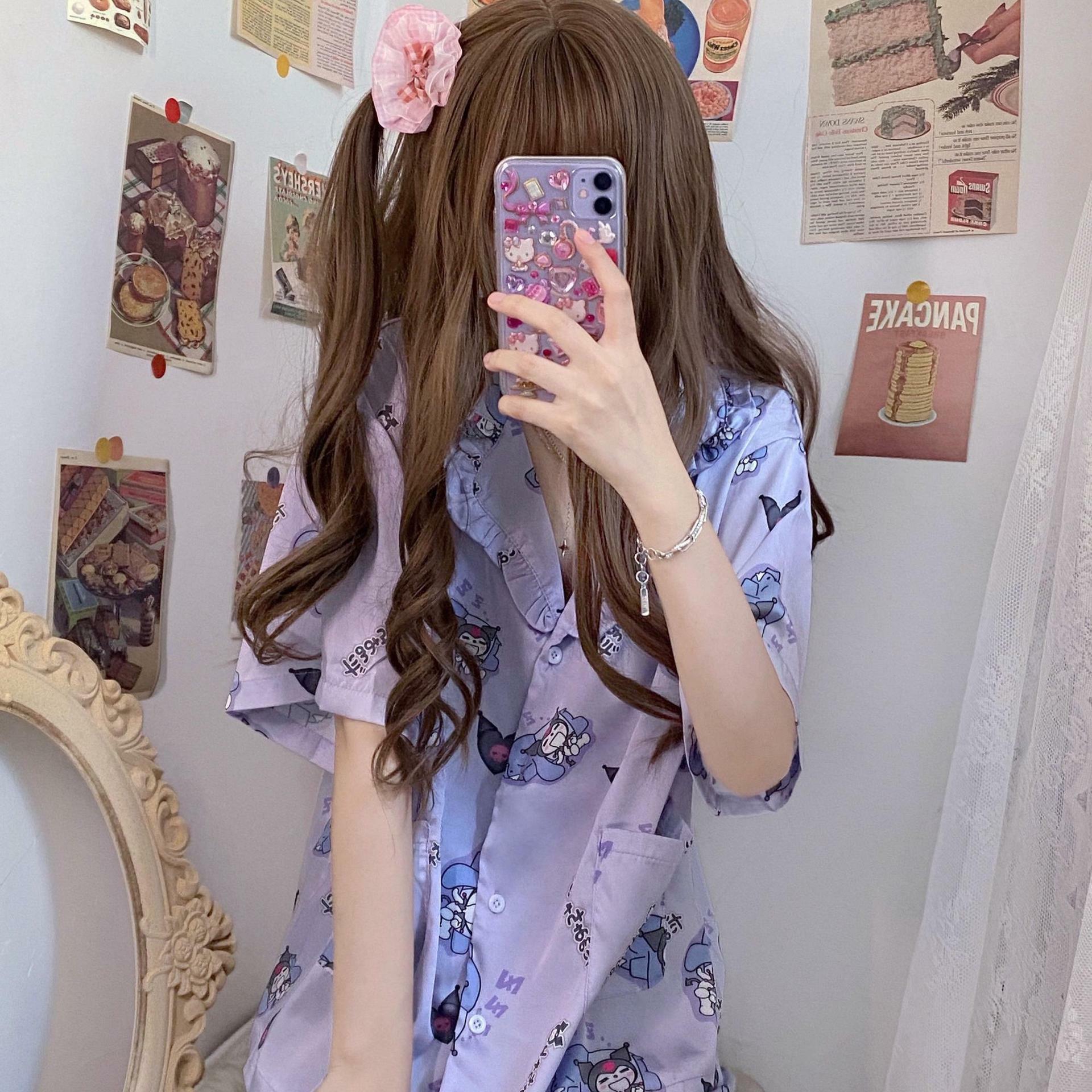 Y2K Grunge Sanriocore Pajamas Set - Retro 90s Summer Outfit, Pastel Goth, Y2K Fashion