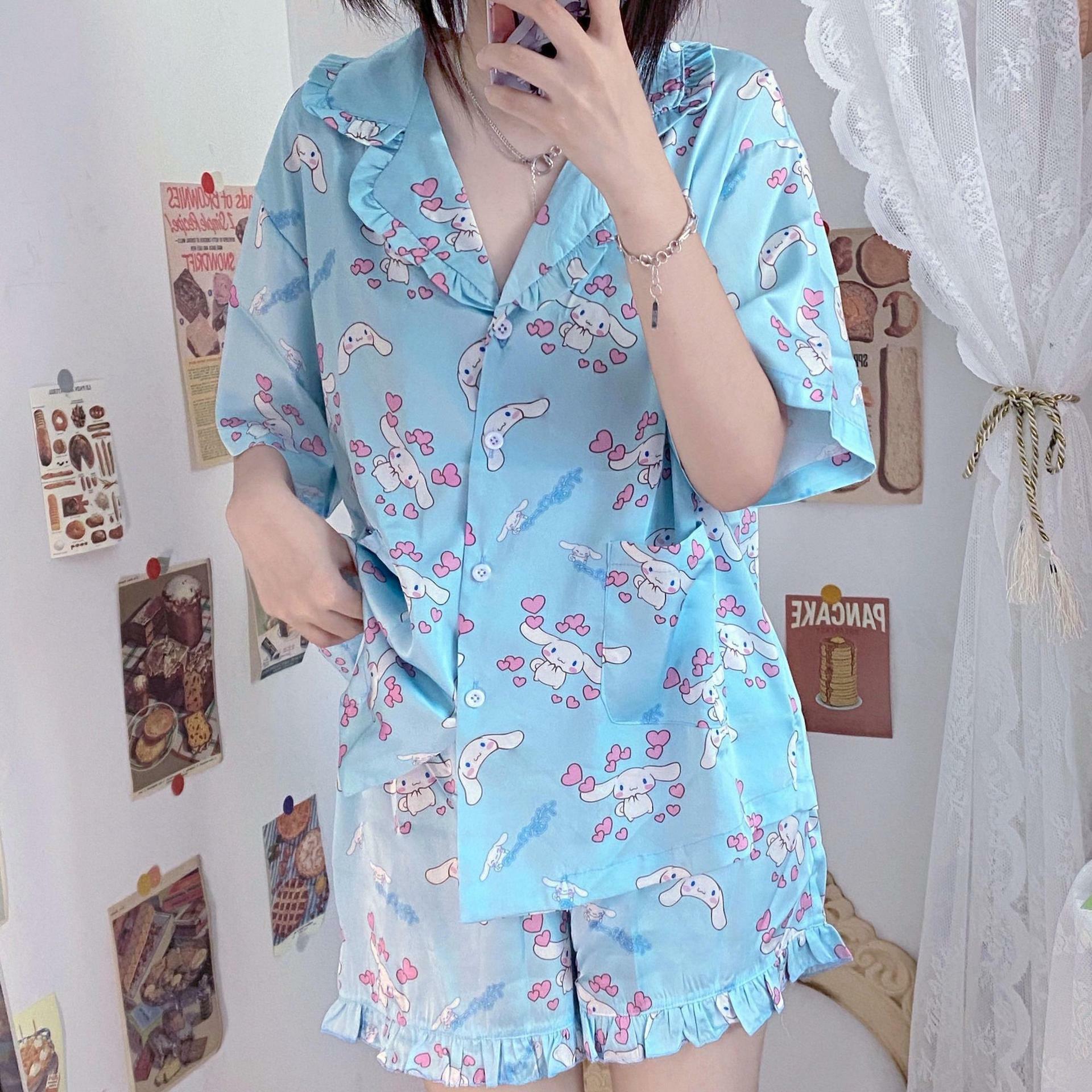 Y2K Grunge Sanriocore Pajamas Set - Retro 90s Summer Outfit, Pastel Goth, Y2K Fashion