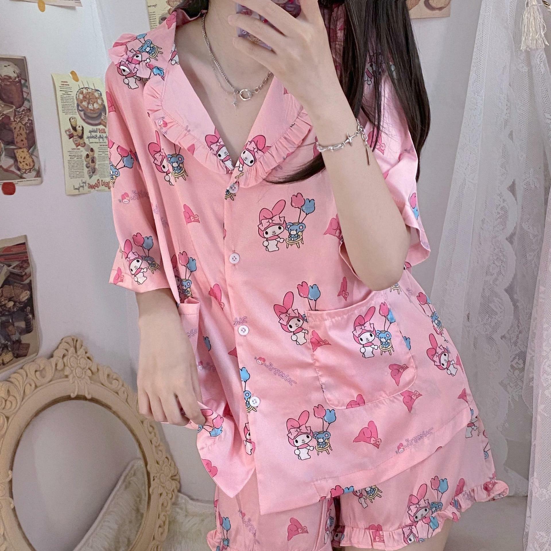 Y2K Grunge Sanriocore Pajamas Set - Retro 90s Summer Outfit, Pastel Goth, Y2K Fashion