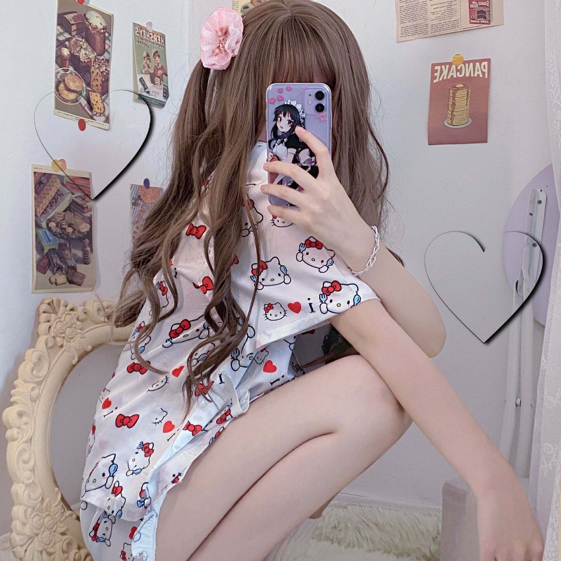 Y2K Grunge Sanriocore Pajamas Set - Retro 90s Summer Outfit, Pastel Goth, Y2K Fashion