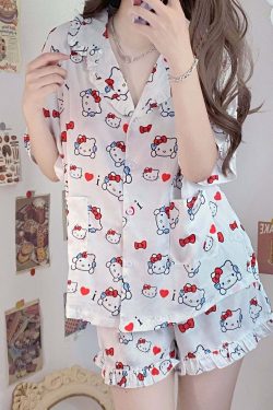Y2K Grunge Sanriocore Pajamas Set - Retro 90s Summer Outfit, Pastel Goth, Y2K Fashion