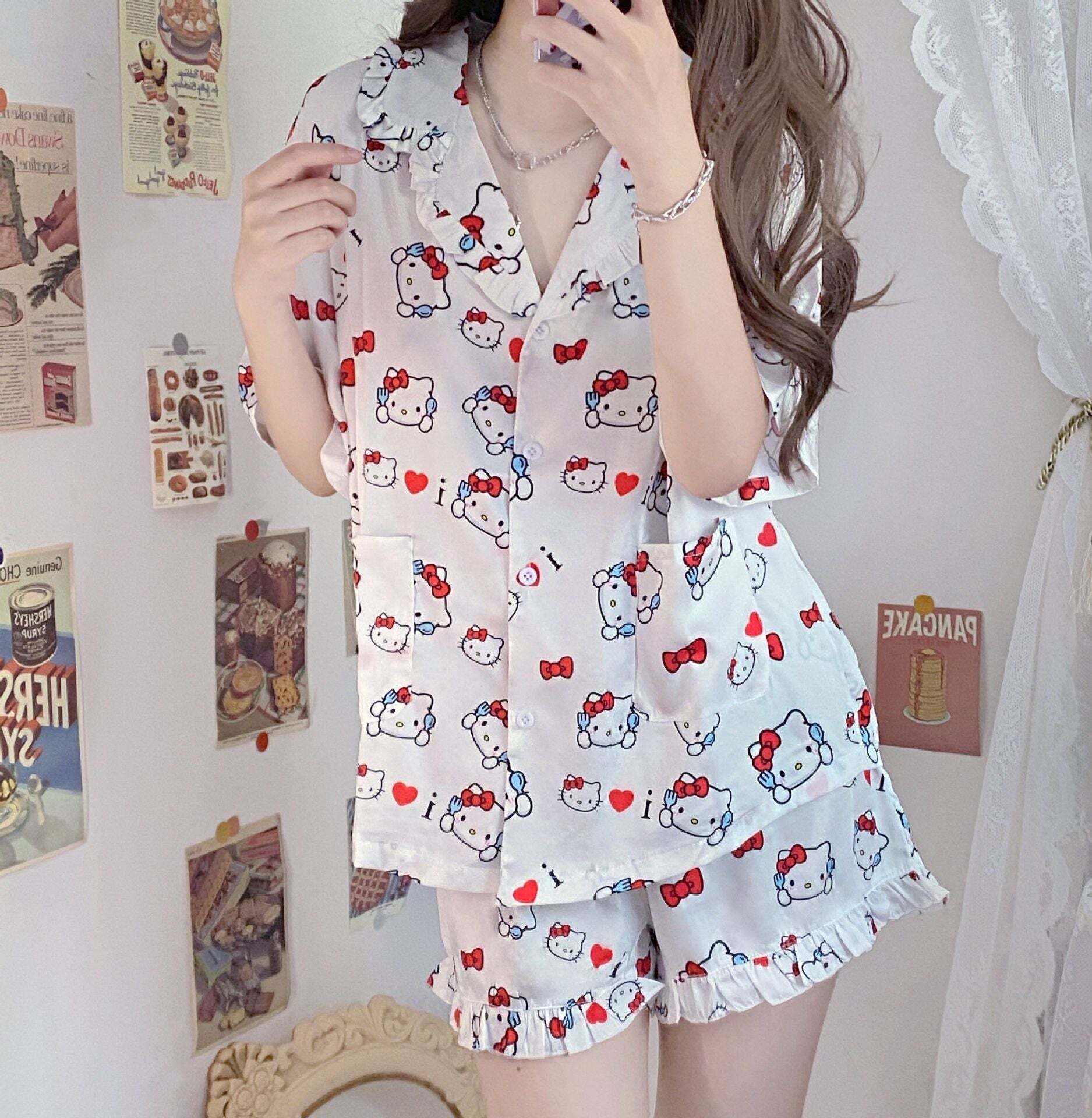 Y2K Grunge Sanriocore Pajamas Set - Retro 90s Summer Outfit, Pastel Goth, Y2K Fashion