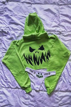 Y2K Grunge Scary Pumpkin Cropped Hoodie & Panty Loungewear Set - Retro 90s Summer Outfit