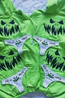 Y2K Grunge Scary Pumpkin Cropped Hoodie & Panty Loungewear Set - Retro 90s Summer Outfit