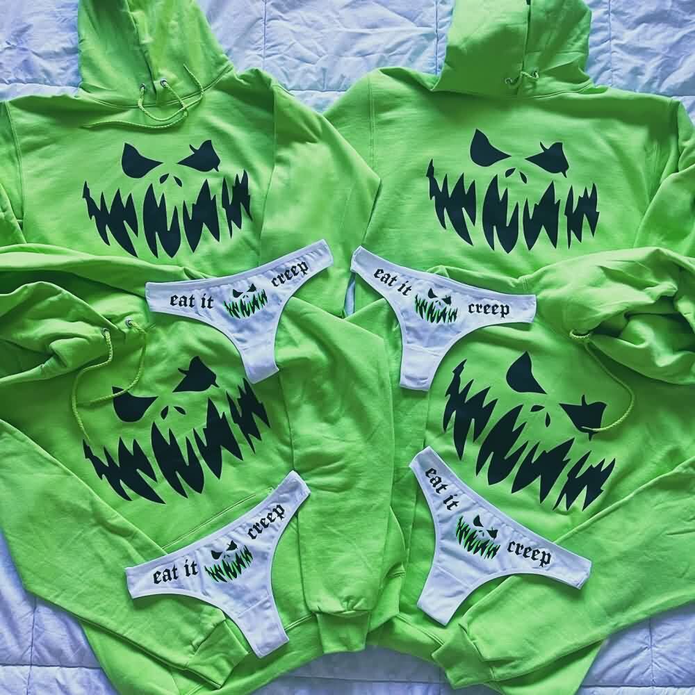 Y2K Grunge Scary Pumpkin Cropped Hoodie & Panty Loungewear Set - Retro 90s Summer Outfit