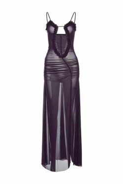 Y2K Grunge See-Through Mesh Maxi Dress - Retro 90s Summer Outfit, Gothic Y2K Party Look