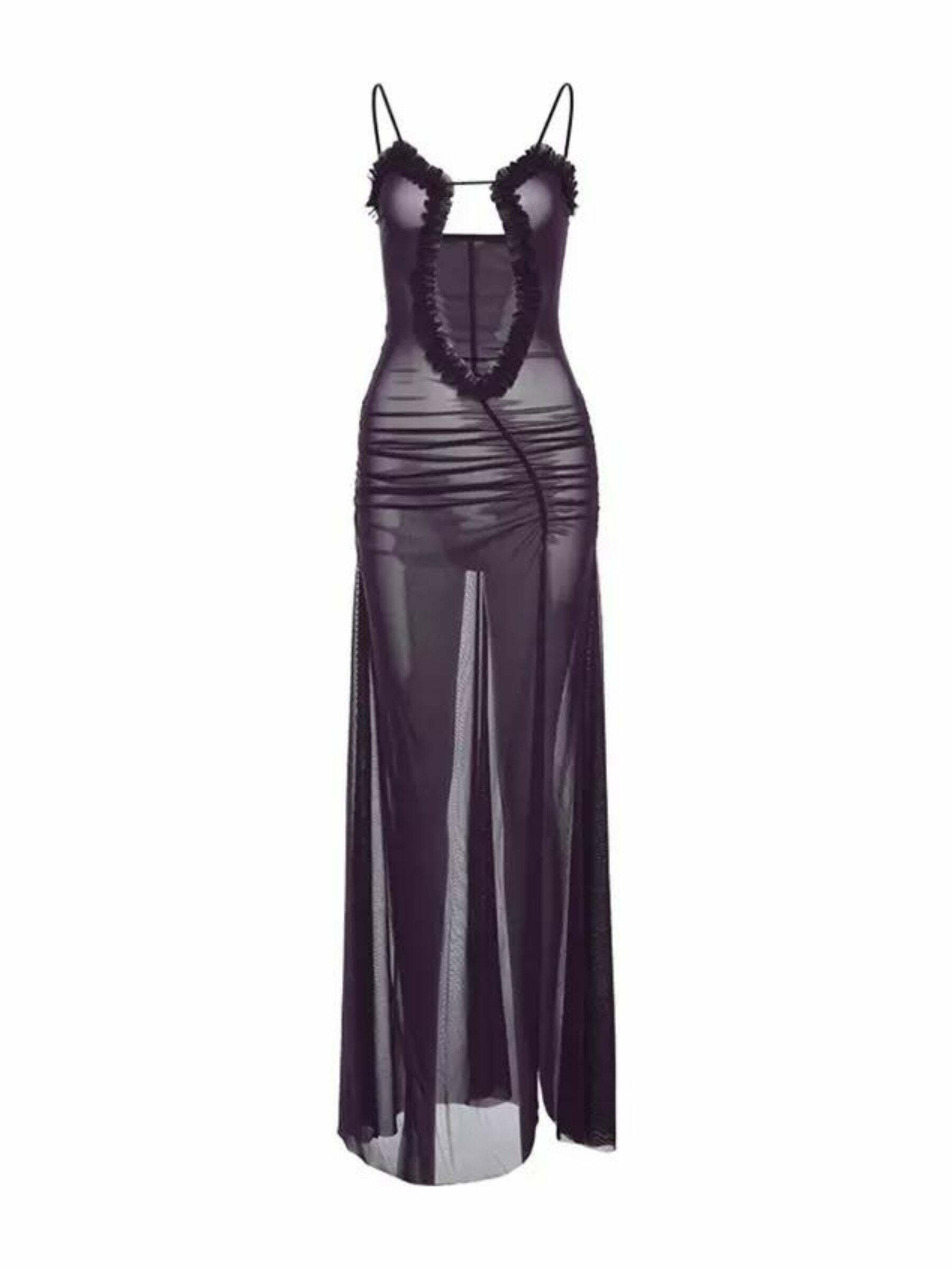 Y2K Grunge See-Through Mesh Maxi Dress - Retro 90s Summer Outfit, Gothic Y2K Party Look