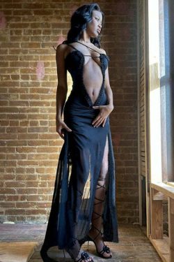 Y2K Grunge See-Through Mesh Maxi Dress - Retro 90s Summer Outfit, Gothic Y2K Party Look